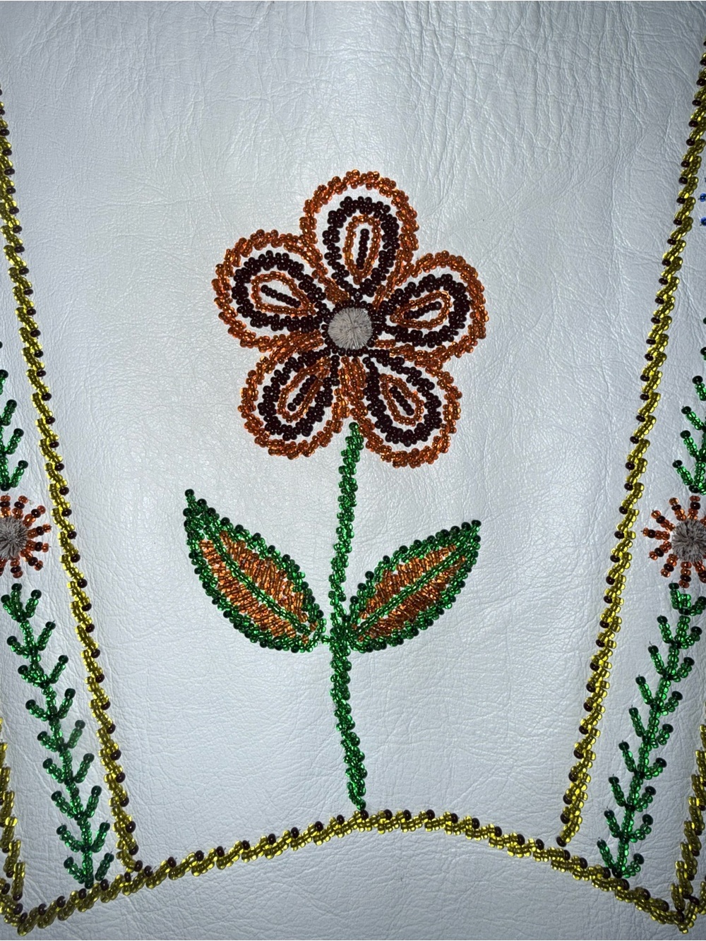 White Fringe Leather Dress with Floral Beadwork Size 10 Native - Picture 4 of 12